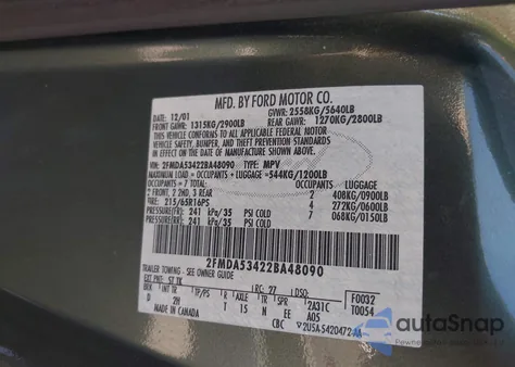 2002 Ford Windstar Sel из США, поврежденный, VIN 2FMDA53422BA48090